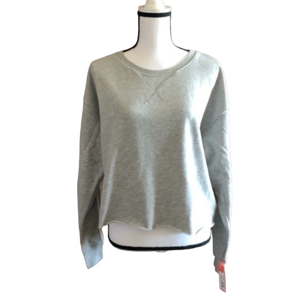 NWT Colsie Cropped Grey Sweatshirt with White Stripe Detail on Sleeves Size S